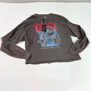 ACDC Shirt Women's 1X Gray Graphic Print Long Sleeve Raw Cut Hem NEW